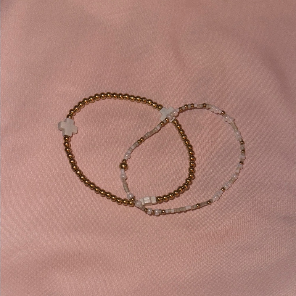 Elegant Gold and Cream Beaded Bracelet Set